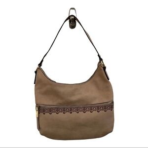 Nicole Miller New York Leather Shoulder Bag. Light tan